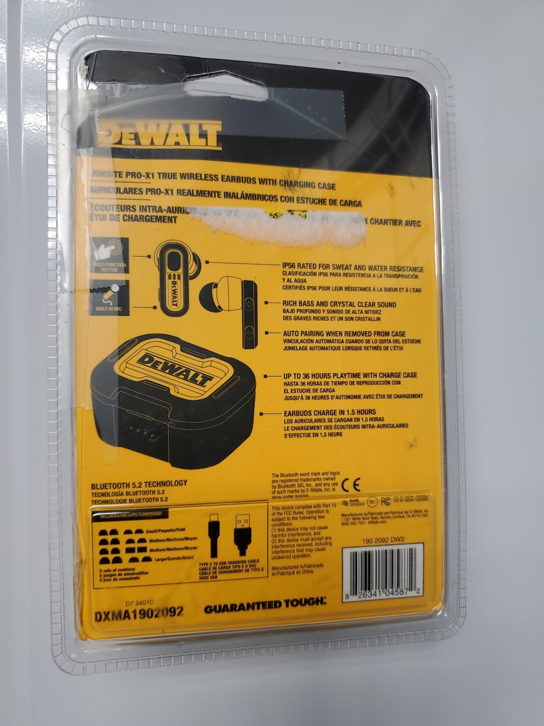 DEWALT DXMA1902092 Pro-X1 Jobsite Bluetooth Earbuds – Black/Yellow