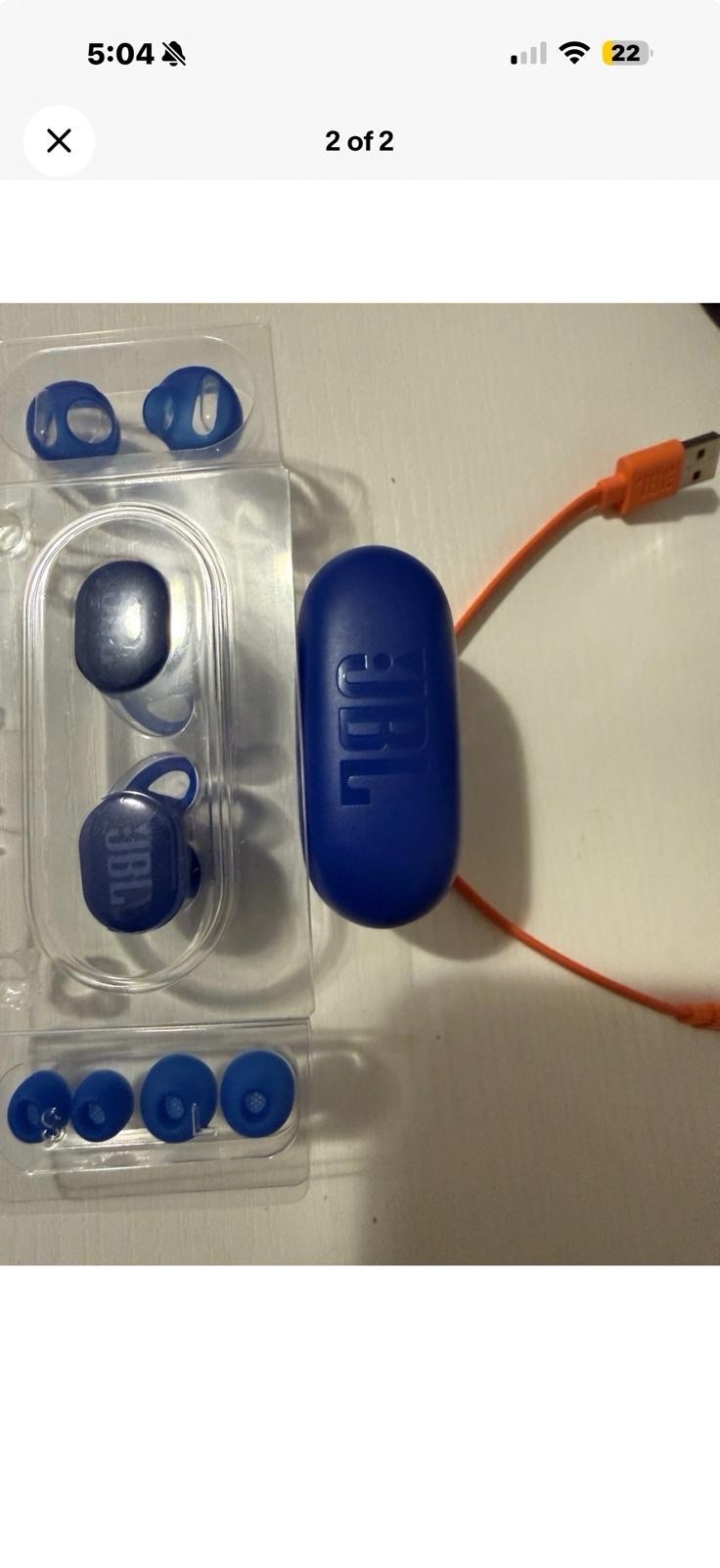 JBL Endurance Race 2 Blue Wireless Bluetooth In-Ear Earbuds with Charging Case