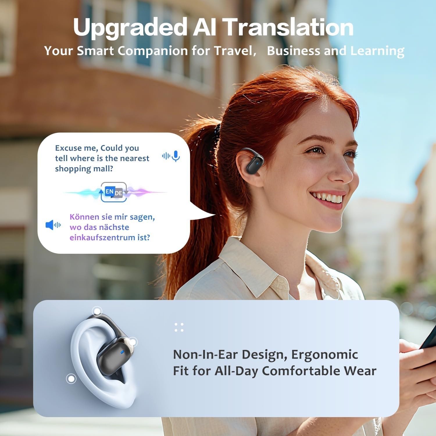 AI Translation Earbuds Real Time, 144 Language Translator Earbuds for Travel