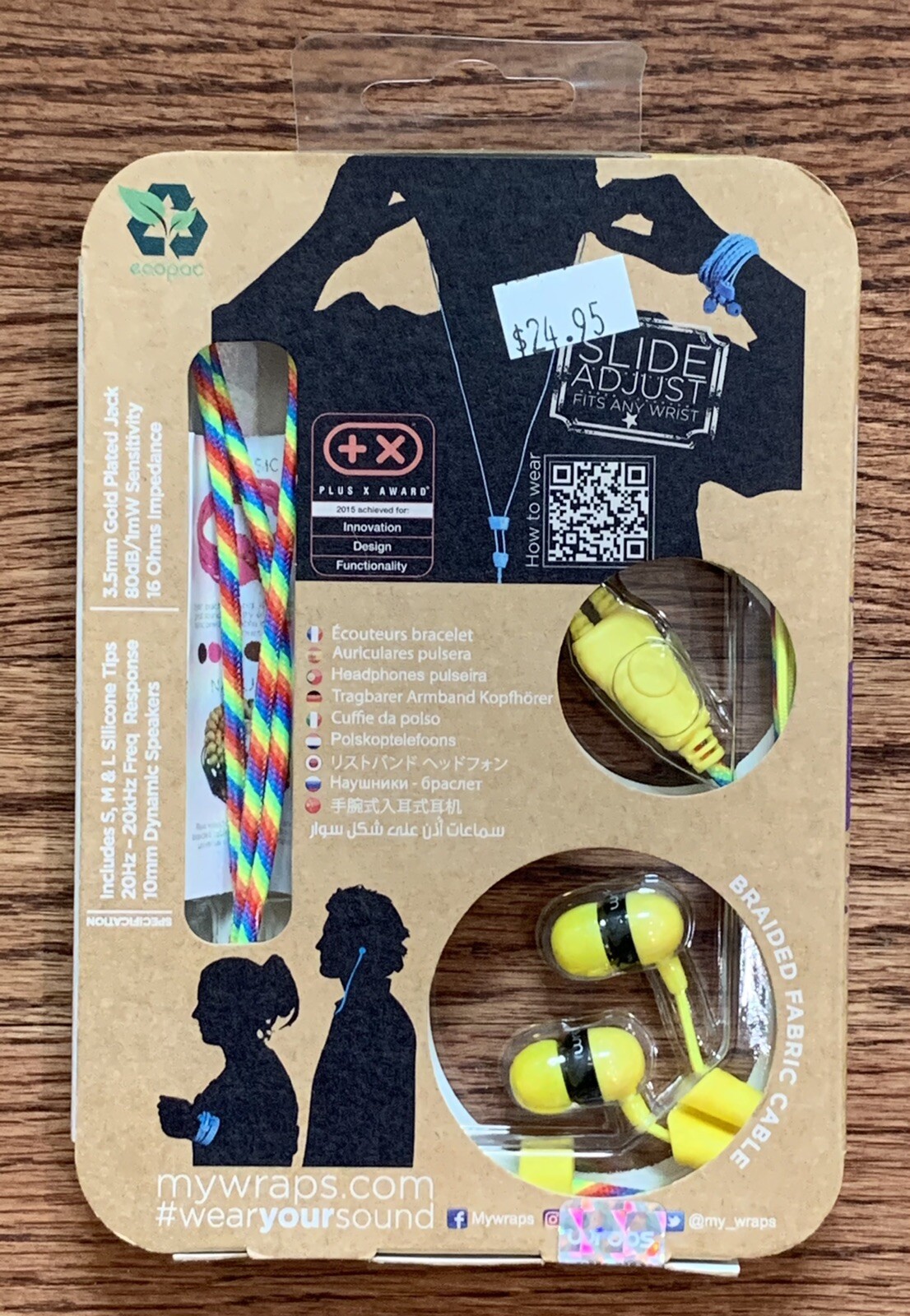 WRAPS Braided Fabric Cable Wristband Headphones Rainbow WRLERA-V16M New Sealed