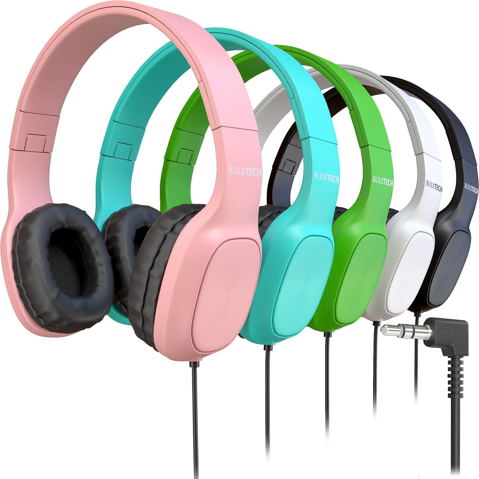 5 Pack Bulk Wired On-Ear Leather Headphones with 3.5mm Connector Oval Metal H…