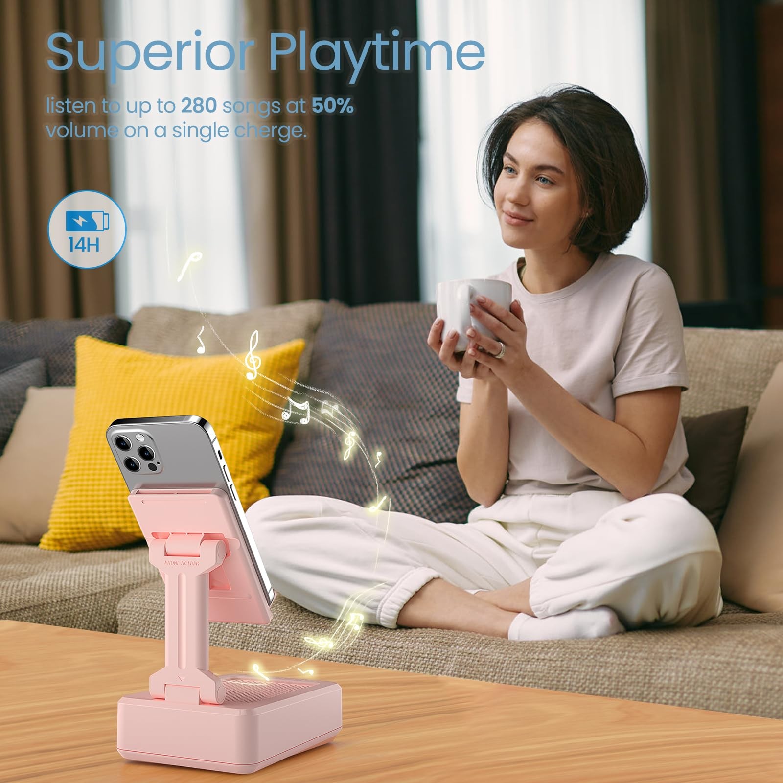 TechGlow Gift for Women Foldable Cellphone Stand with Bluetooth Speaker Pink