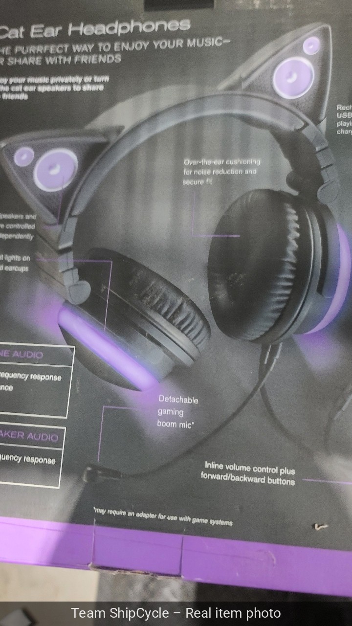 U24418 Brookstone AXENT WEAR Cat Ear Headphones PURPLE LED Wired G3D
