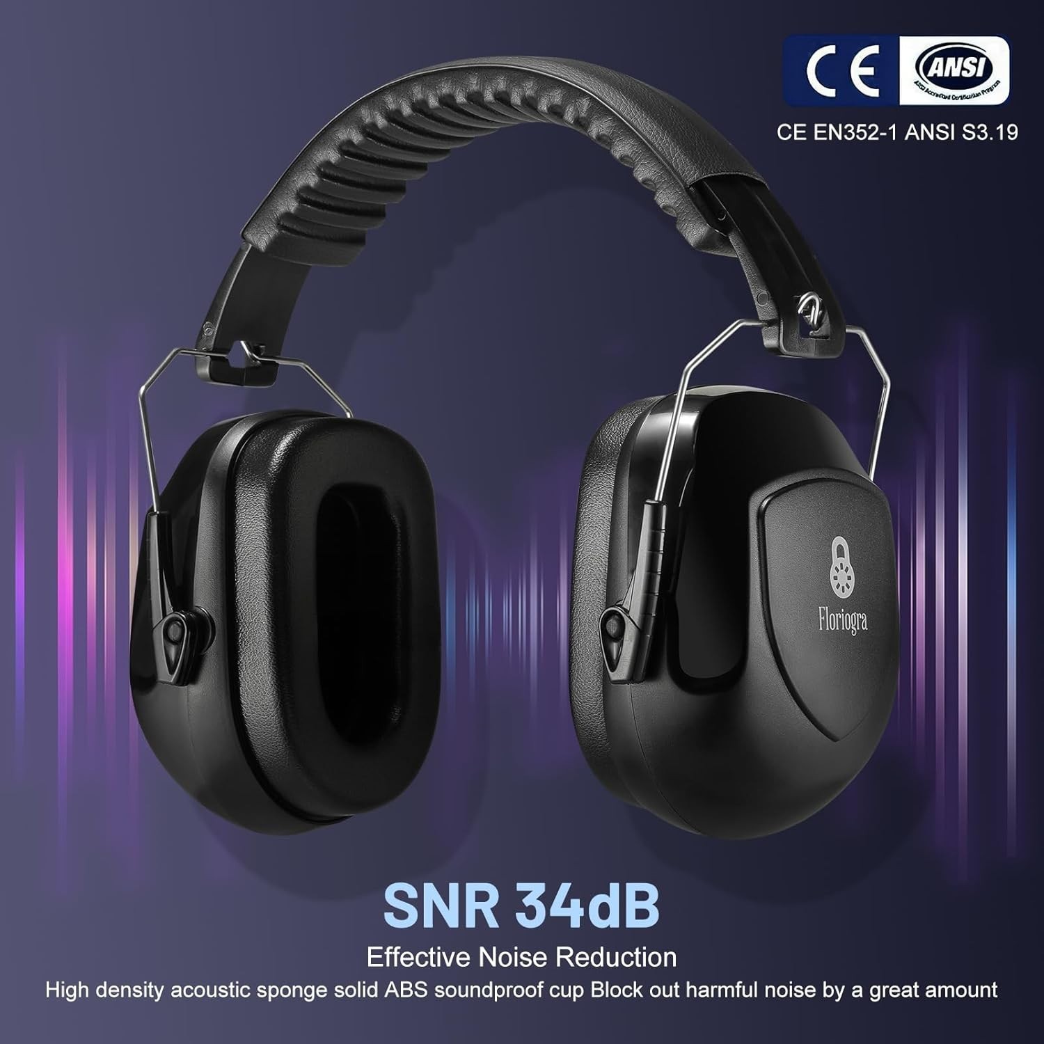 2 Pack 34dB Noise Canceling Earmuffs Hearing Protection Shooting Mowing Work PPE