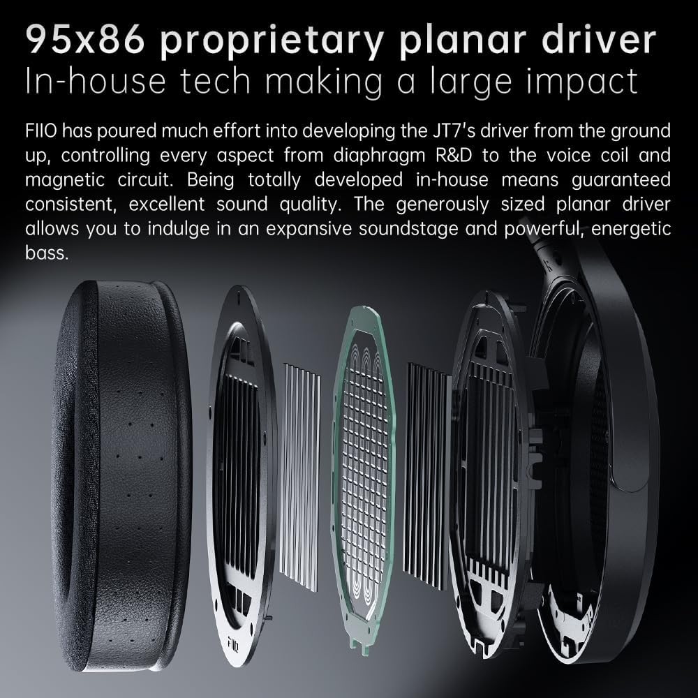 FiiO JT7 Black Open-Back Planar Magnetic Headphones 3.5mm 4.4mm Balanced Hi-Res