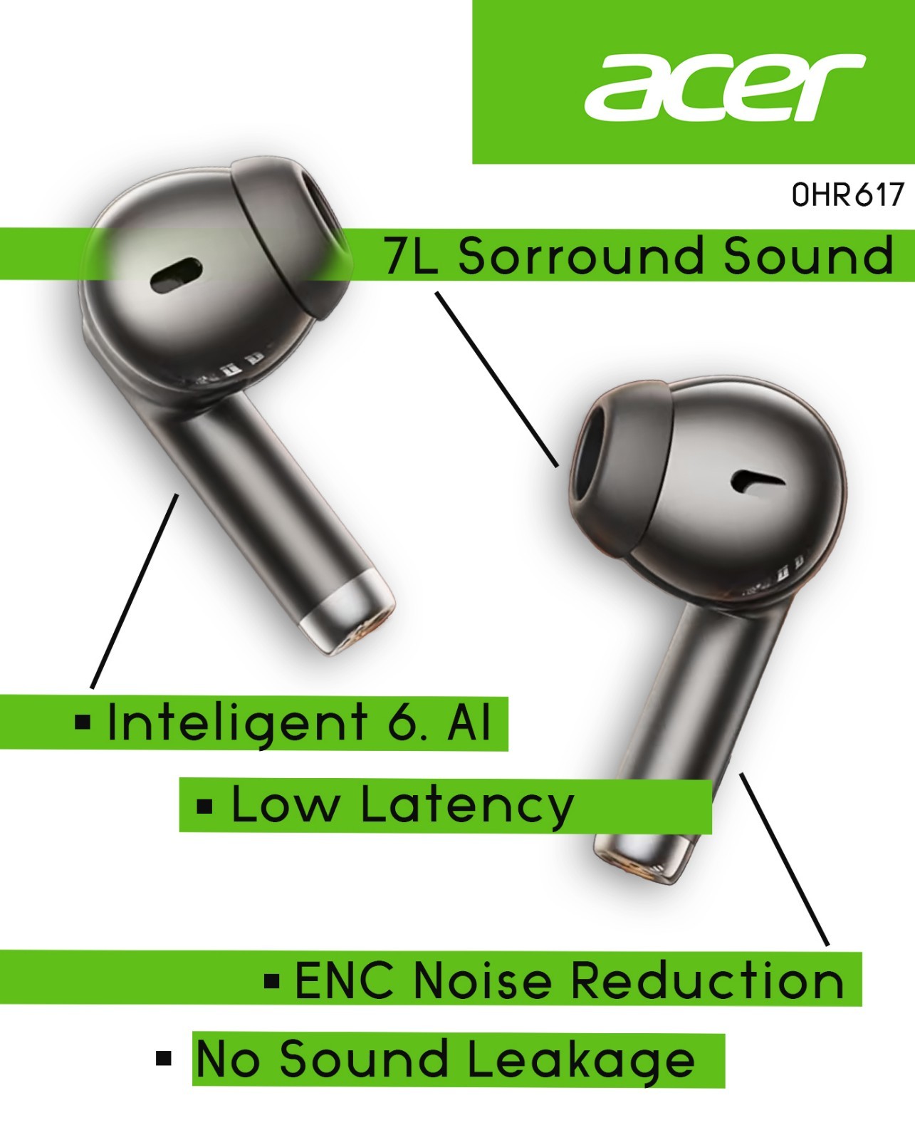 NEW ! ORIGINAL – ACER -TWS Headsets -Spatial Sound -ENC Noise Reduction