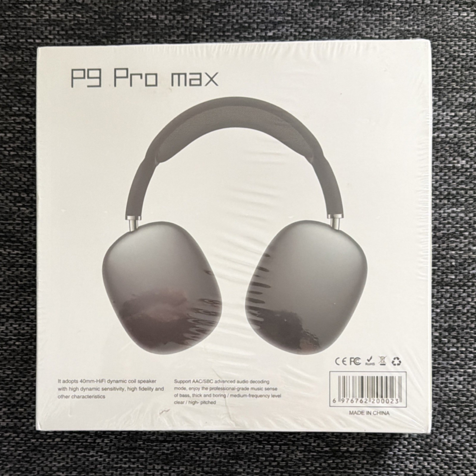P9 Pro max Bluetooth Headphones, Black, 40mm Drivers