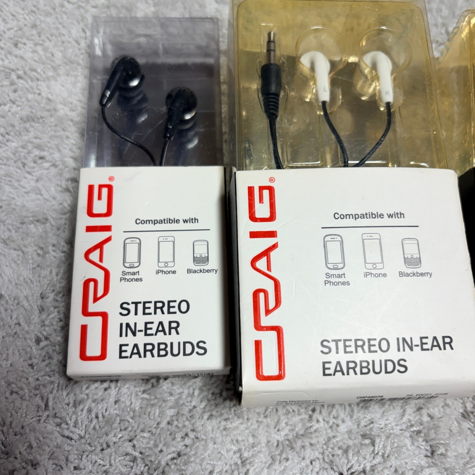 Craig Stereo In-Ear Earbuds 3 Pack Bundle Black White Blue 3.5mm Jack CHP4807