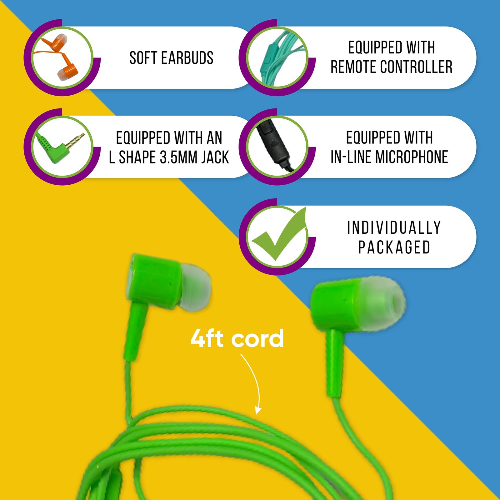 10 Pack Bulk Wired Earbuds with 10 Pack, Microphone Black