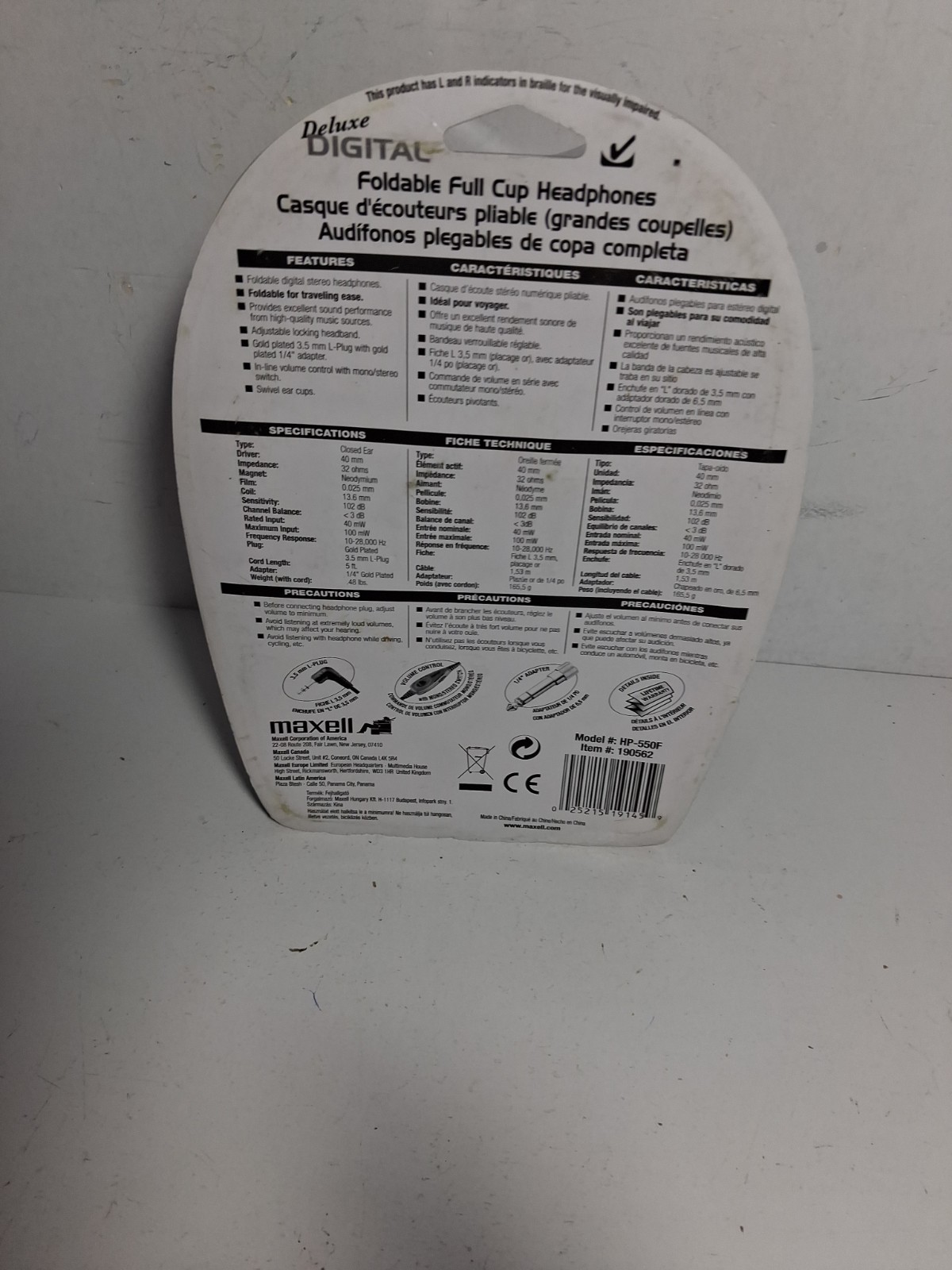 Maxell Deluxe Digital Foldable Full Cup Headphones – HP-550F – New, Sealed
