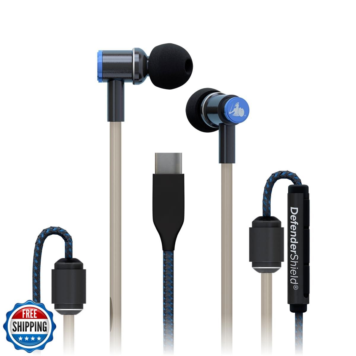 DefenderShield Air Tube Stereo Earbuds USB-C – Universal Acoustic Wired Headp