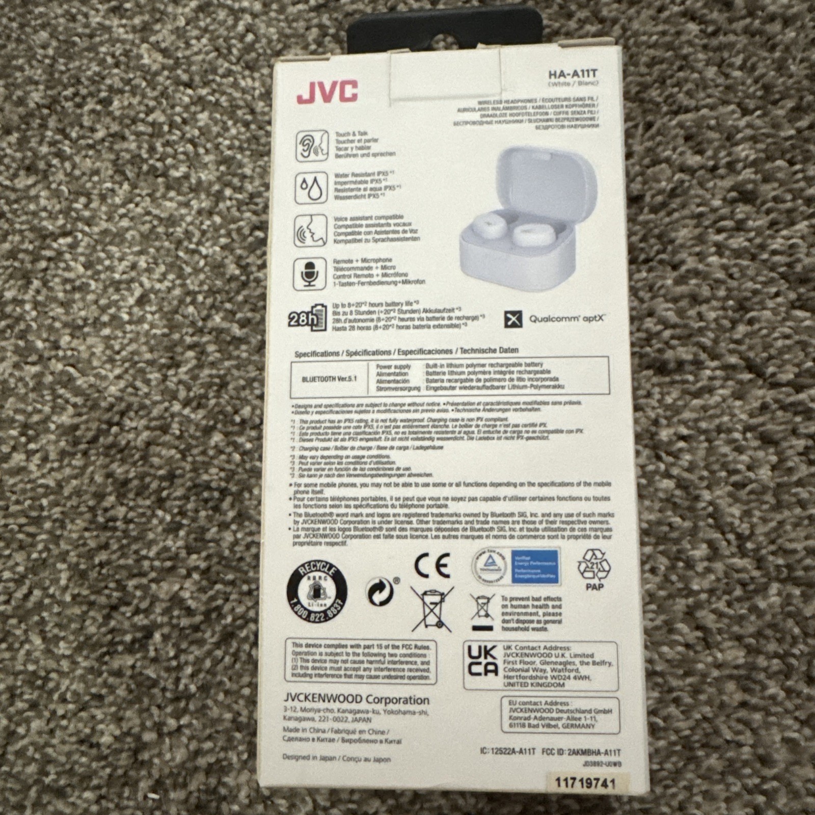 JVC Marshmallow True Wireless (HA-A11T) Bluetooth Headphones – White