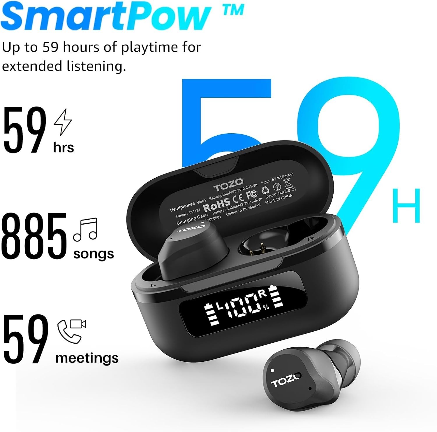 Bluetooth 5.3 NC9 Earbuds – 6 Microphones for Clear Calls & 32 EQ Options