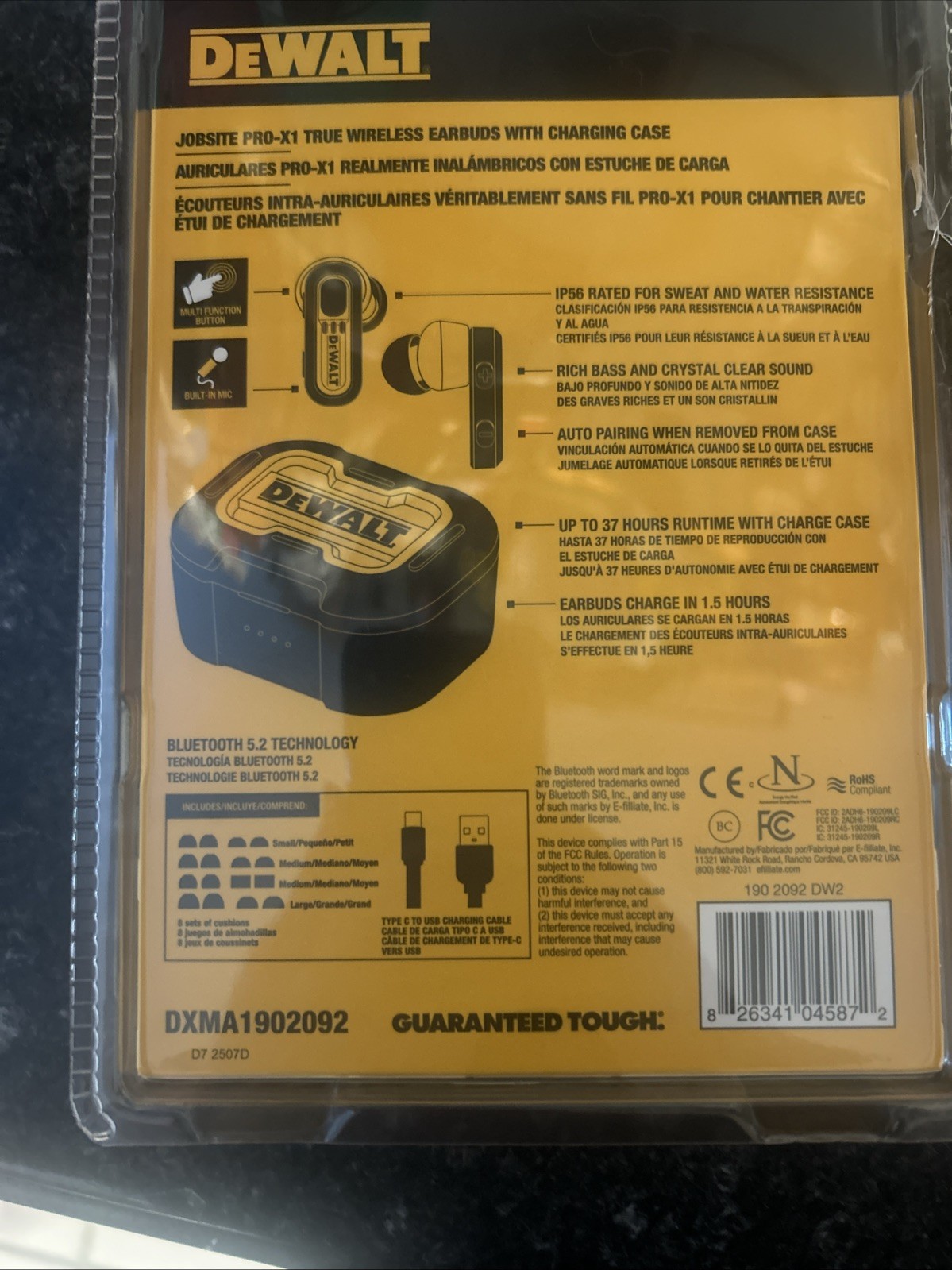 DEWALT DXMA1902092 Pro-X1 Jobsite Bluetooth Earbuds – Black/Yellow
