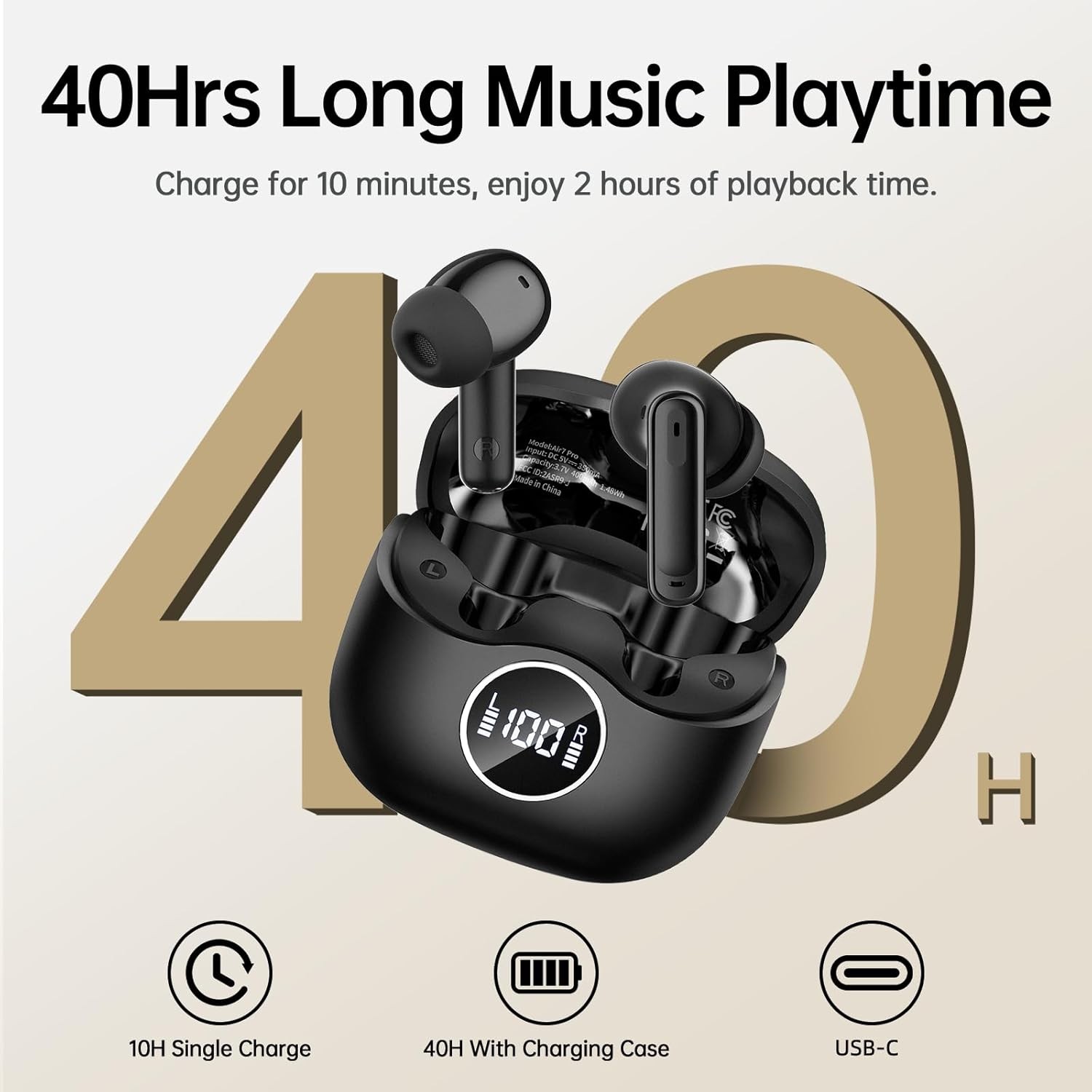 Adaptive Hybrid Active Noise Canceling 2026 Wireless Earbuds, 6 Mics ENC