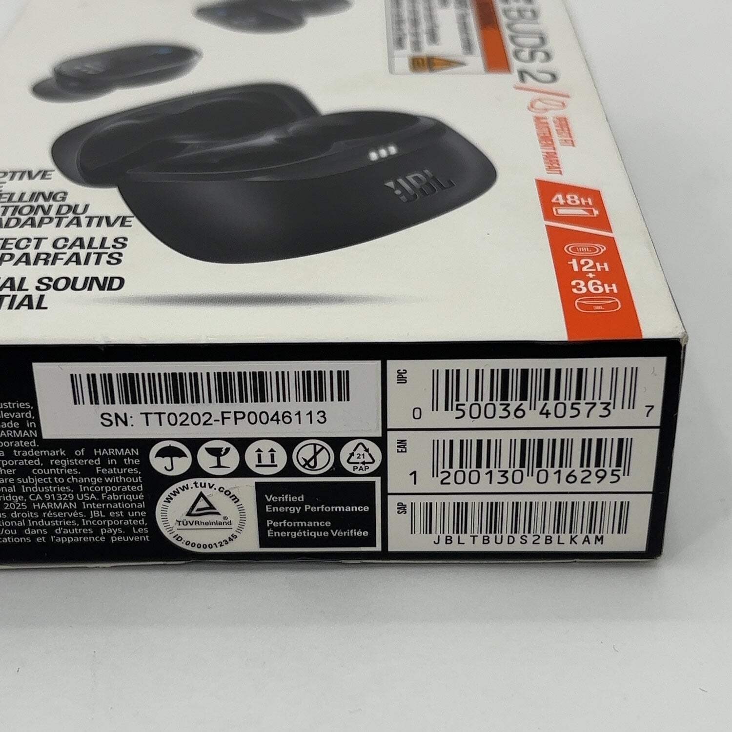 New JBL TuneBuds2 Wireless Noise Canceling In-Ear Headphones Black