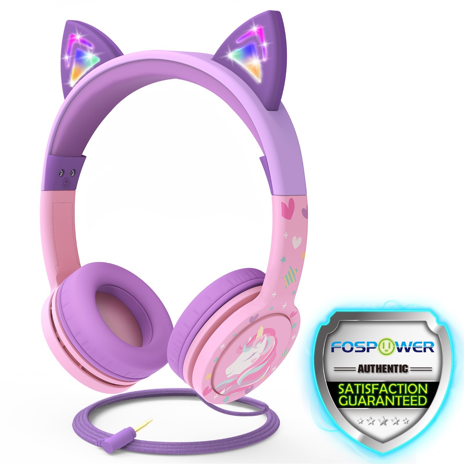 Kids Wired LED Cat Ears Headphone Headsets Girl Earphone On Ear Volume Control