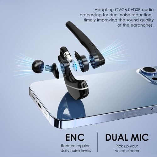 EKVANBEL Bluetooth Headset V5.3, Wireless Earpiece with 1000mAh Charging Black