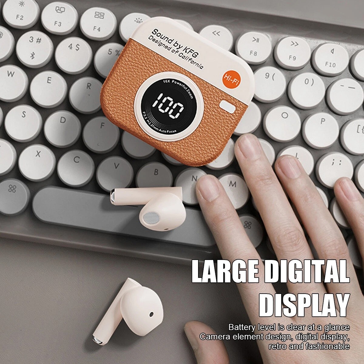 Vividus Q86 Retro Camera Design Wireless Earbuds with Digital Display, Bluetooth