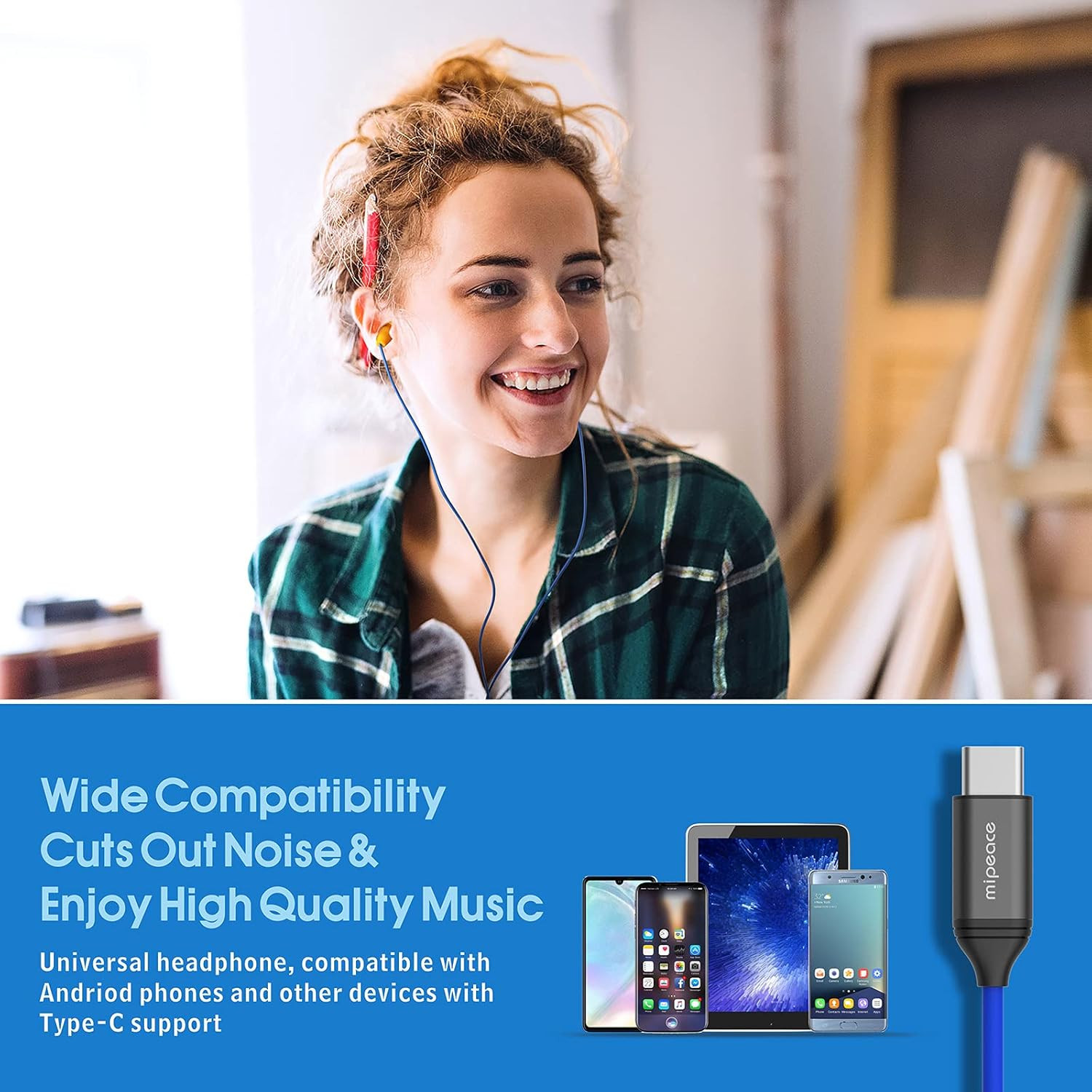Ear Plug Headphones for Work, Work Earbuds USB Type C Headphones Earphones for I