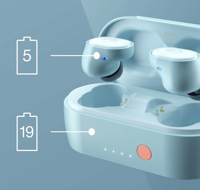 Skullcandy Sesh Evo True Wireless Earbuds via Bluetooth IP55 Sweat,Bleached Blue