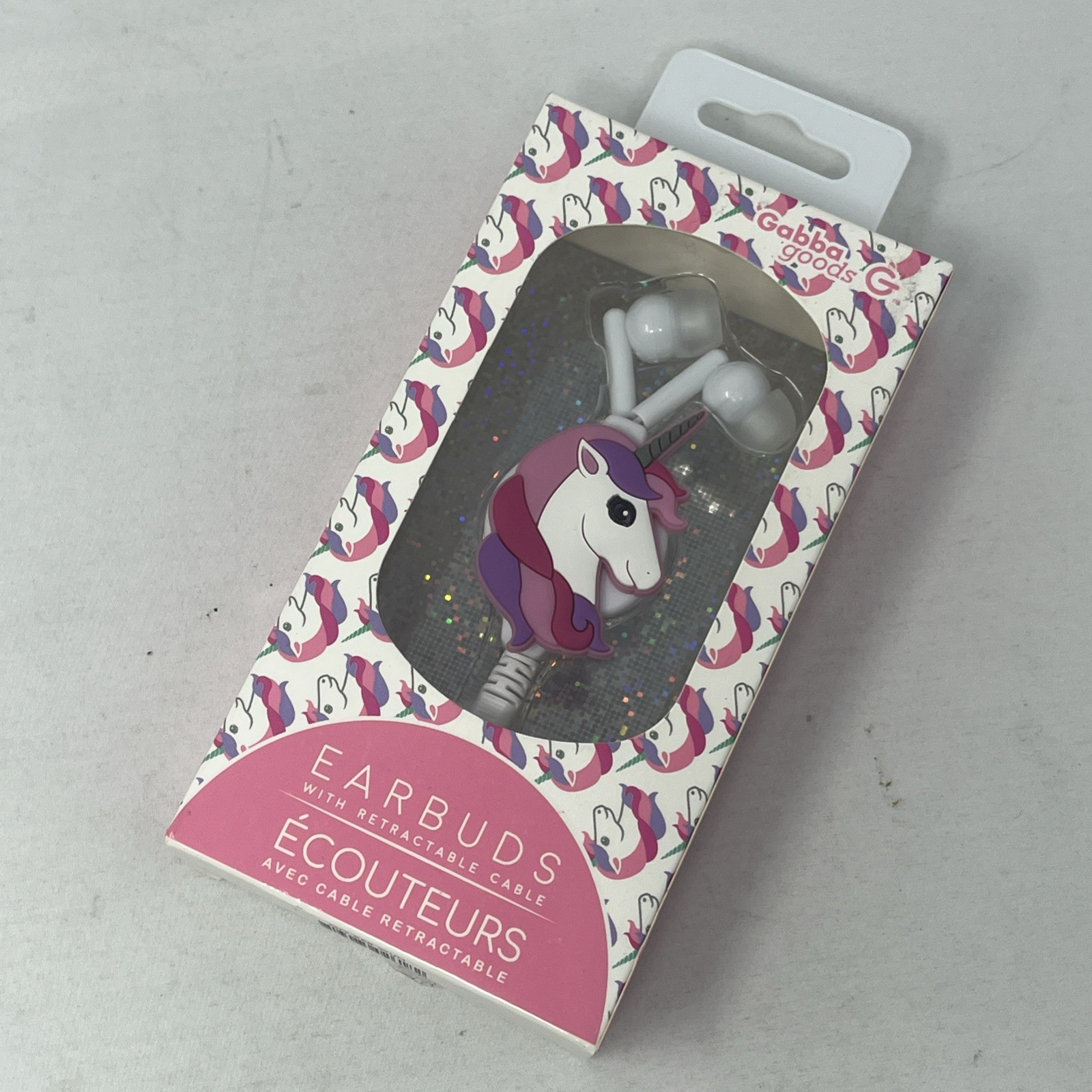 Gabba Goods Earbuds with Retractable Cable, Pink Unicorn