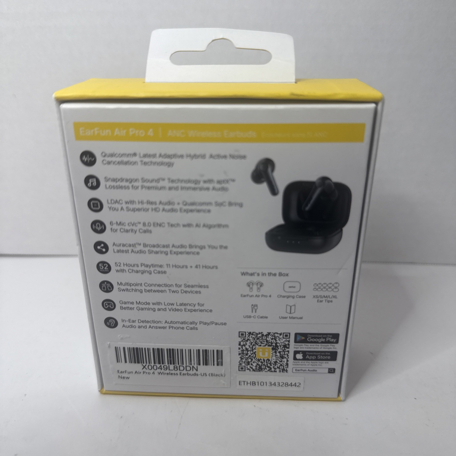EarFun Air Pro 4 Ultra Active Noise Cancelling Wireless Earbuds W/ Case Black