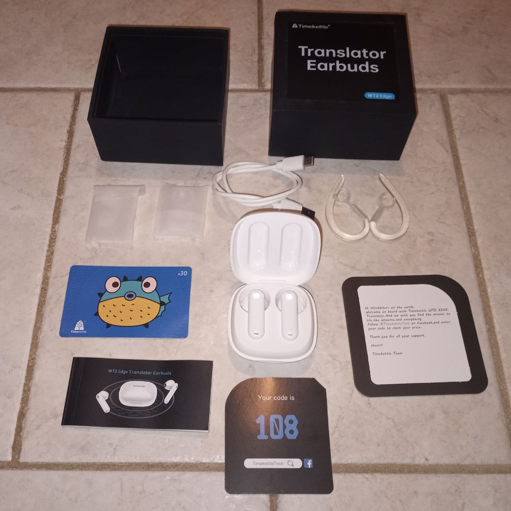 Lightly Used White Timekettle WT2 Edge Translation Earbuds + Case + Original Box