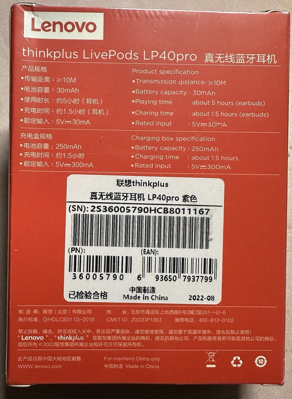 Lenovo Thinkplus Livepods LP40pro Wireless Earbuds – Black