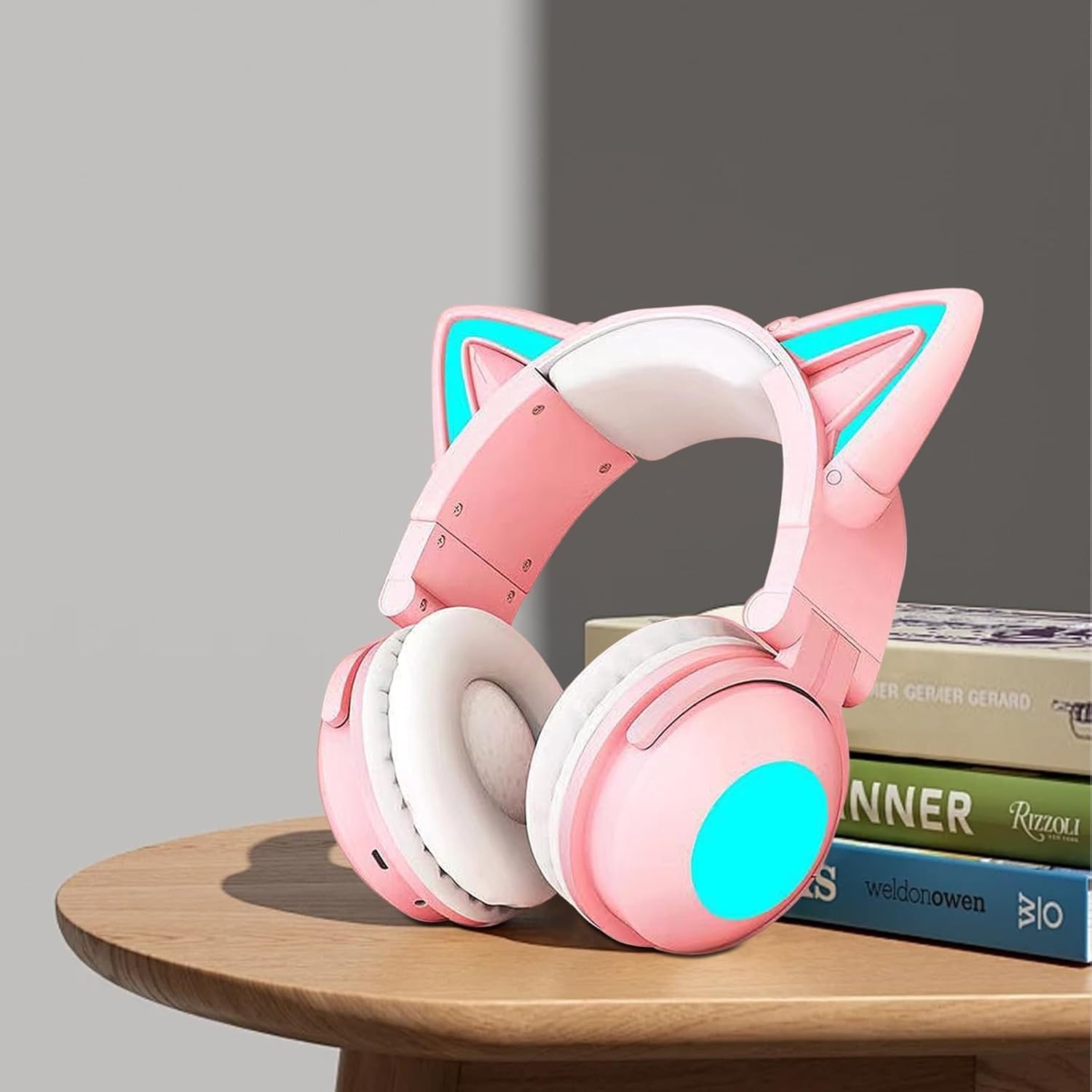 Cute Cat Ear Bluetooth Headphones for Kids & Adults, LED Lights, Foldable NOB