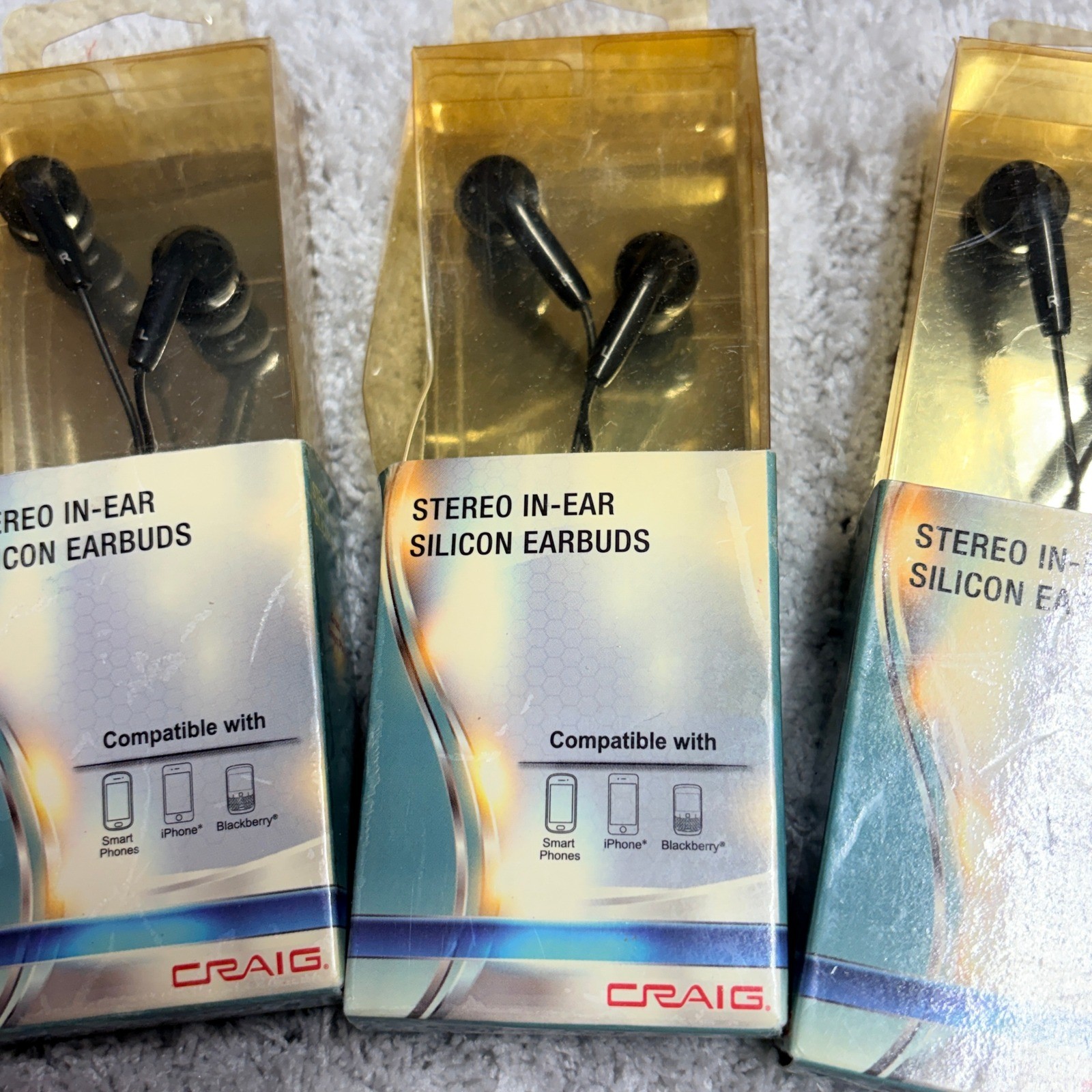 Craig CHP4807 Stereo In-Ear Silicon Earbuds Black 3.5mm Wired 6 Pack Lot New