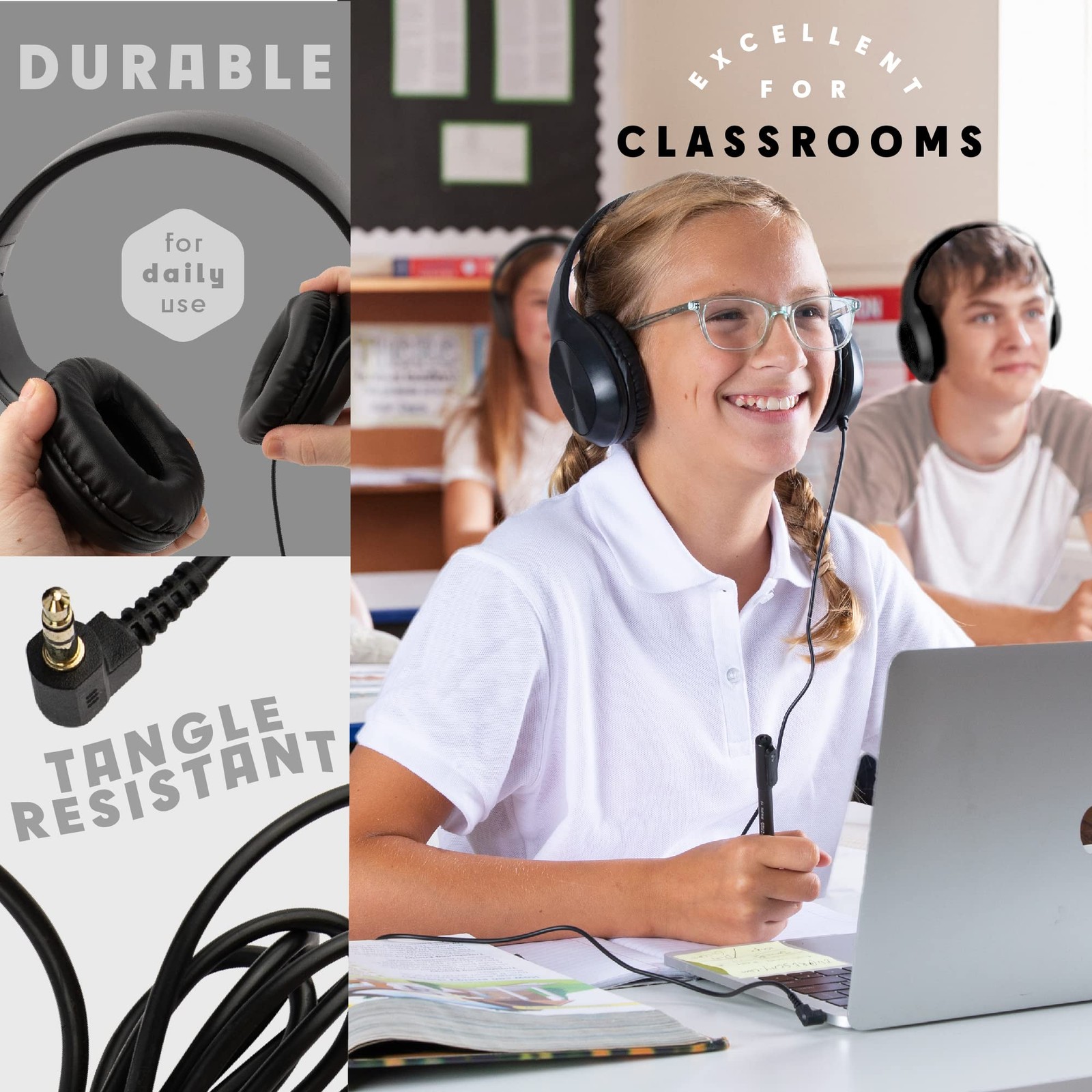 Classroom Headphones-Bulk 10-Pack, Student On Ear Comfy Swivel Earphones for …