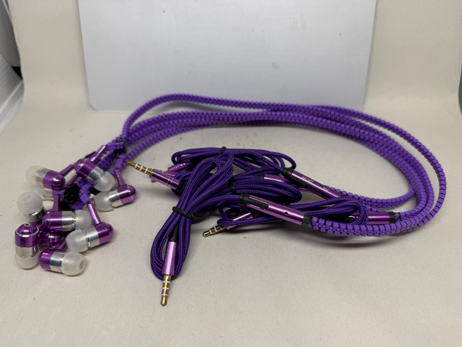 20 PACK Zipper In-Ear Stereo Earbuds Headphone Earphone Headset With Mic PURPLE