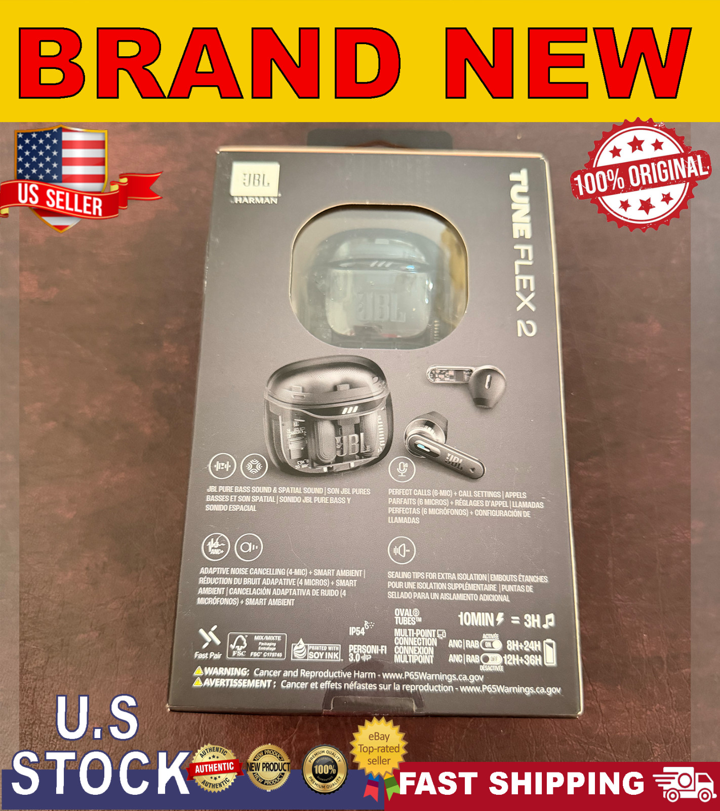 JBL Tune Flex 2 – Ghost Edition BLACK – Adaptive Noise | BRAND NEW SEALED
