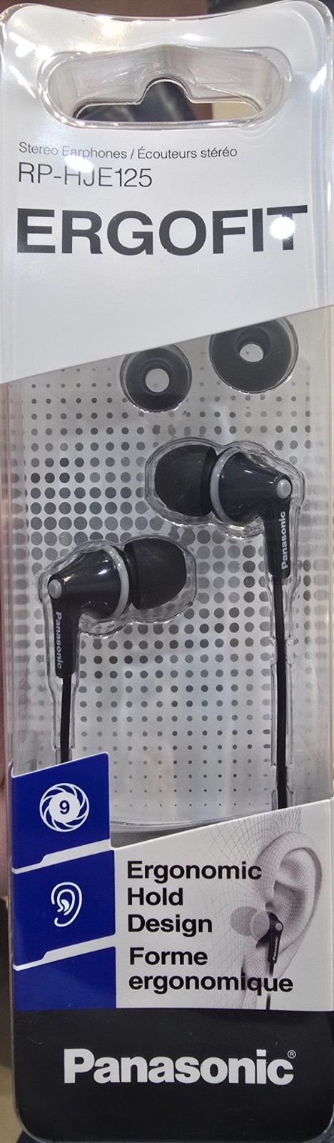 PANASONIC RPHJE125 ERGOFIT STEREO IN-EAR HEADPHONES IN BLACK – RPHJE125K