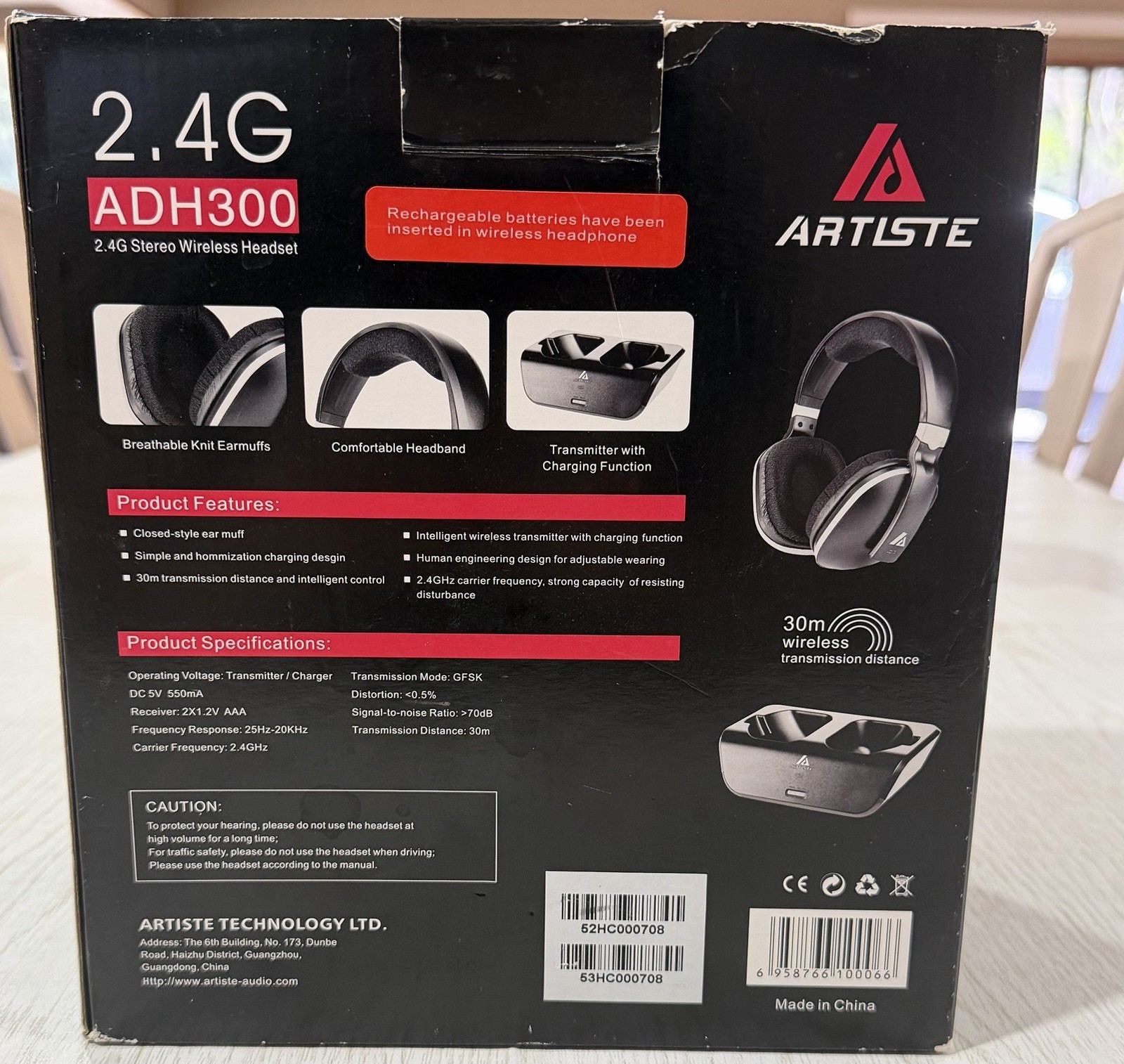 ARTISTE ADH300 2.4GHz RF Wireless Stereo Headphones w/ Charging Base for TV