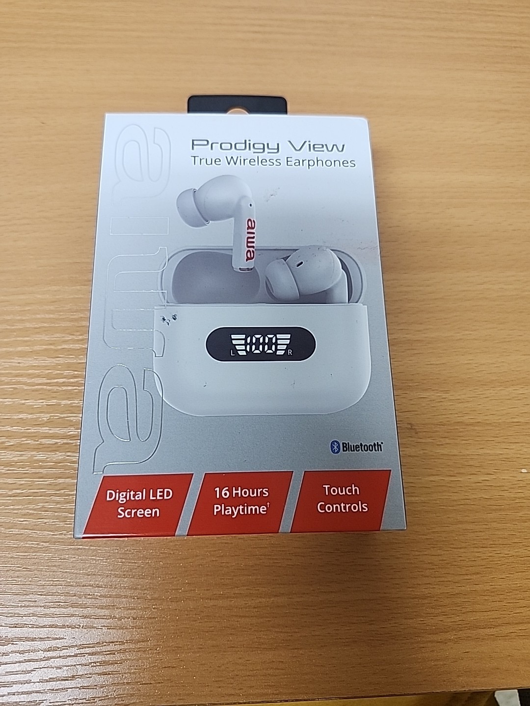 Aiwa Prodigy View True Wireless Earbuds White Bluetooth LED Screen Touch Control