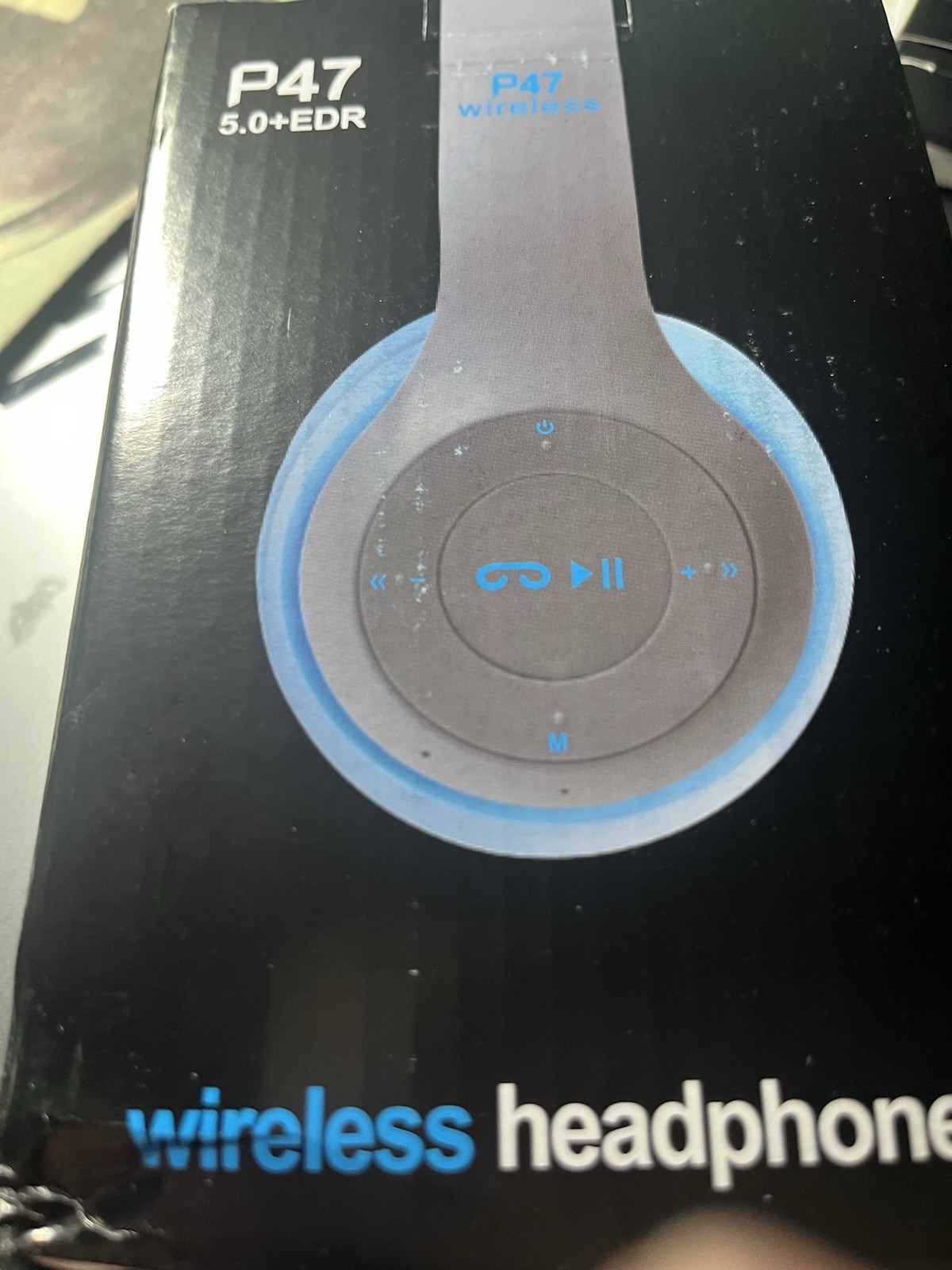 P47 5.0+EDR Bluetooth Wireless On-Ear Headphones Blue 40mm FM MP3