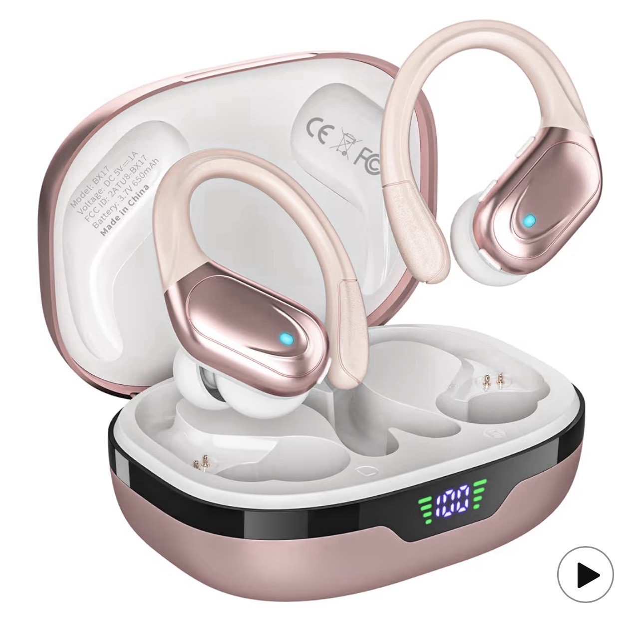 BX17 Bluetooth Wireless Ear-hook Headphones with Built-In Mic – Pink White