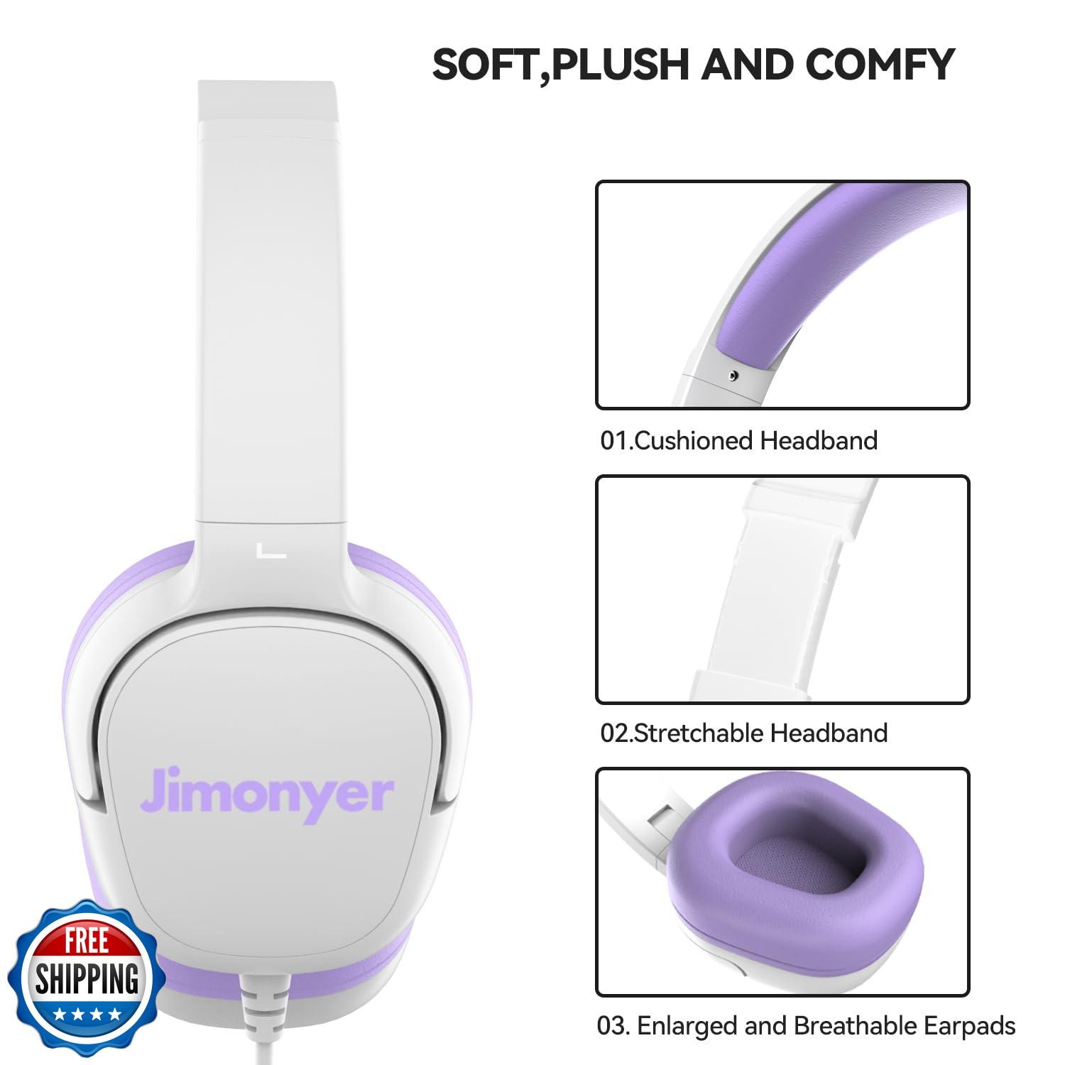 Jimonyer Kids Headphones for School, 3.5mm Jack Wired Headphones for Kids wit
