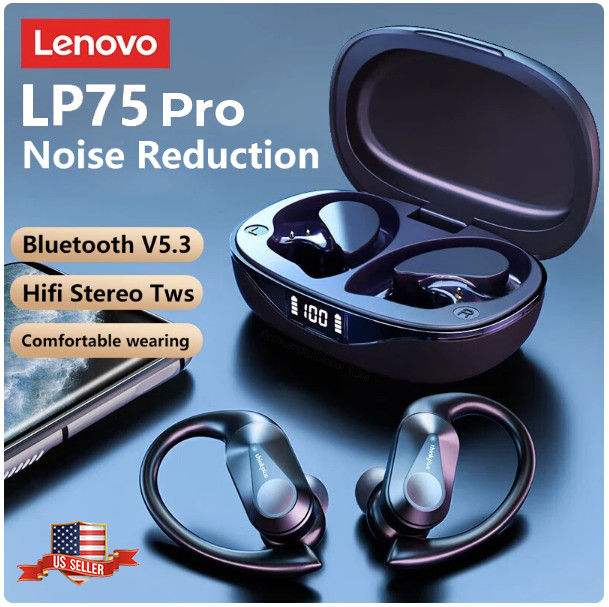 Lenovo LP75 Sports Wireless Earphones with Mic Bluetooth 5.3 TWS Headphones Hifi