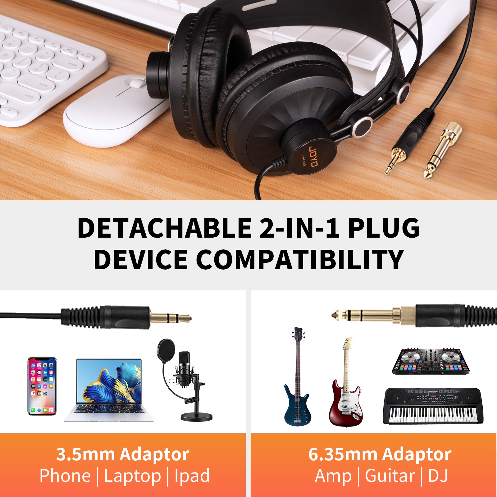 JOYO Studio Monitor Over Ear Headphones Noise Canceling Recording Headphones（OP）