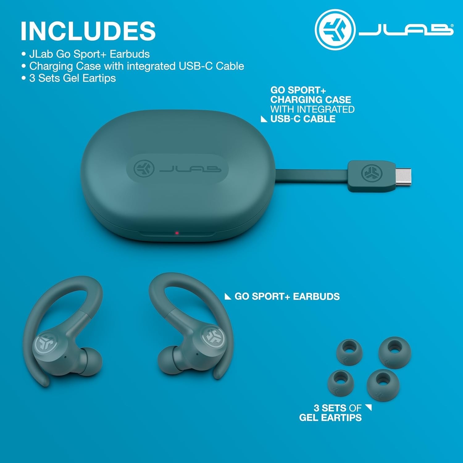 JLab GO Air Sport True Wireless Earbuds Teal EBGAIRSPRTRTEL124