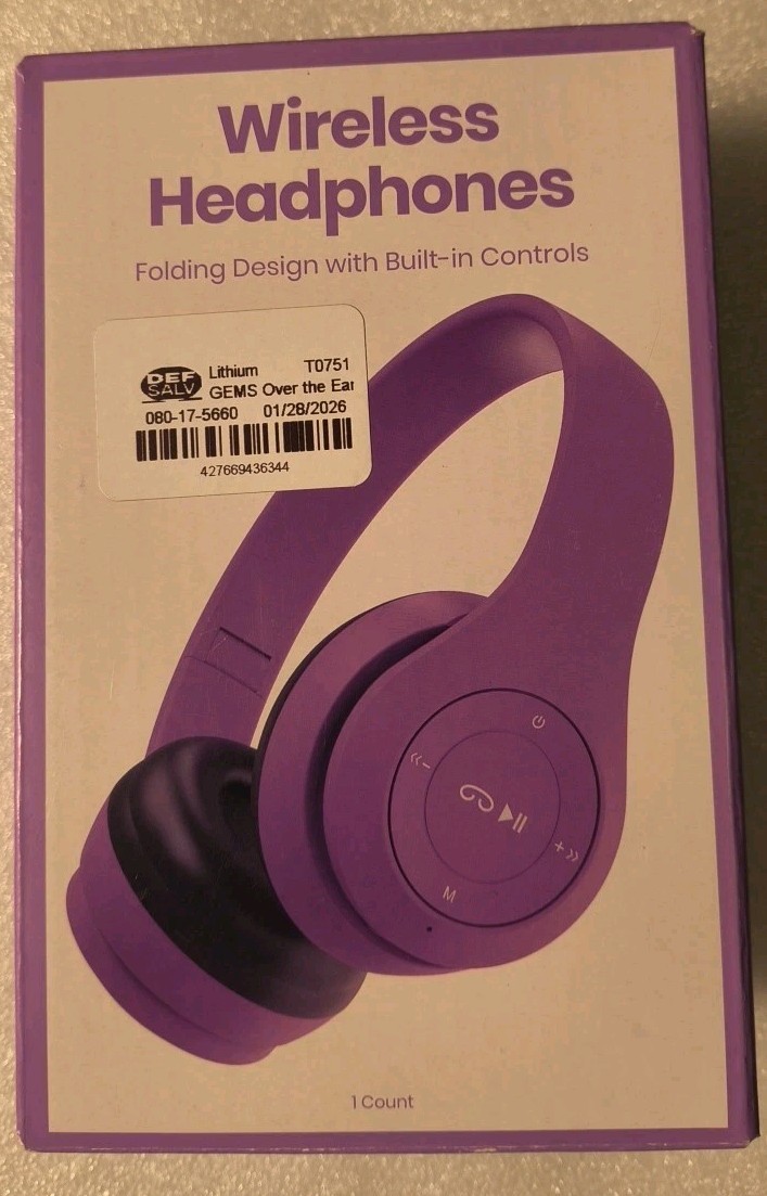 GEMS Wireless Headphones Folding Compact Design, 6hr Battery, Purple, Micro USB