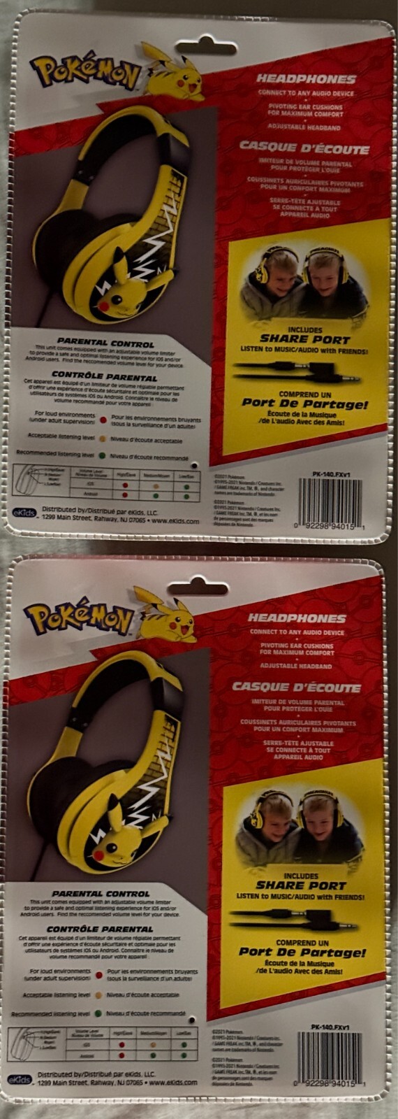 POKEMON PIKACHU HEADPHONES! (qty 2) NEW IN PACKAGING! —– Free Shipping!