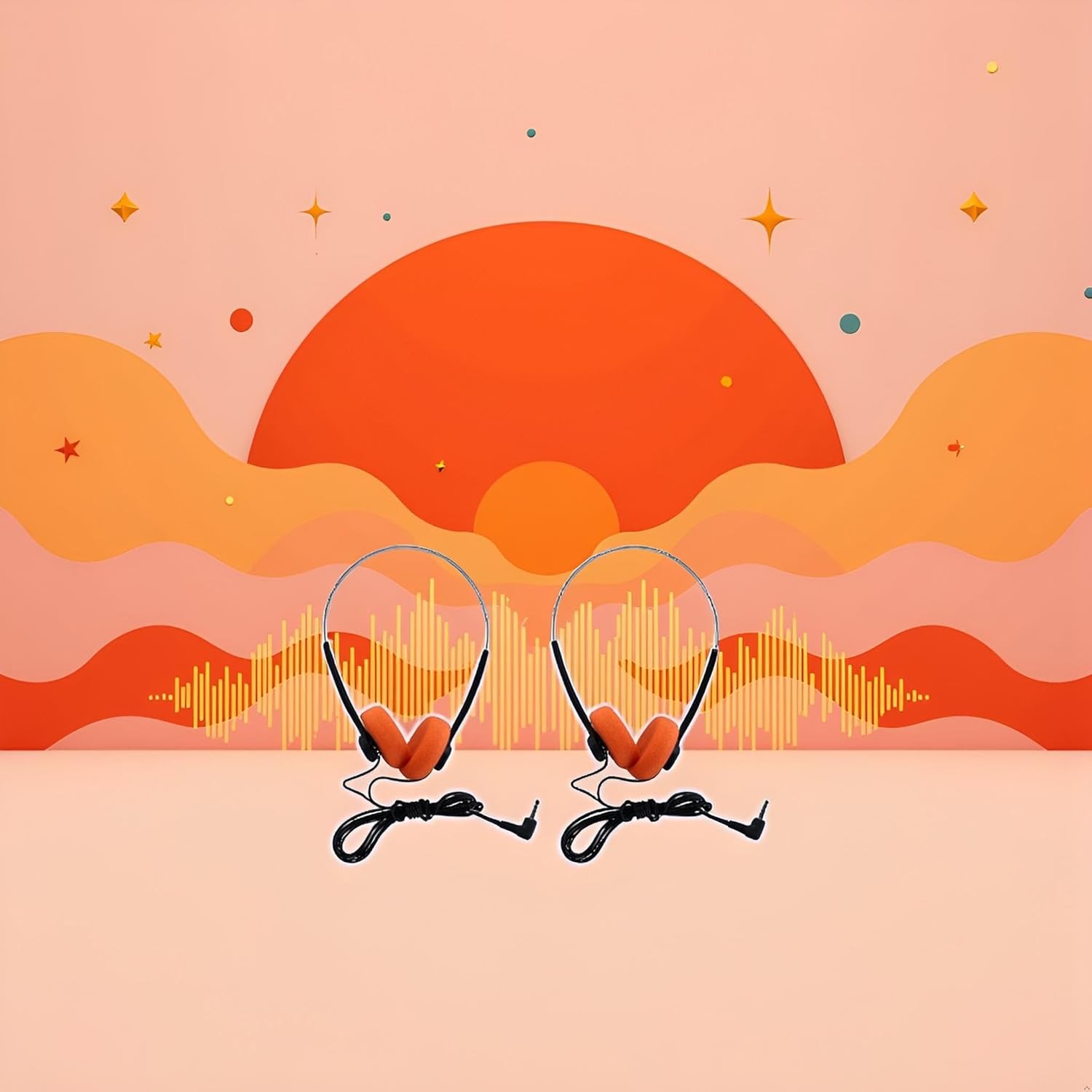 2Pcs Orange Retro On-Ear Headphones,Wired Stereo Headphones, Walkman