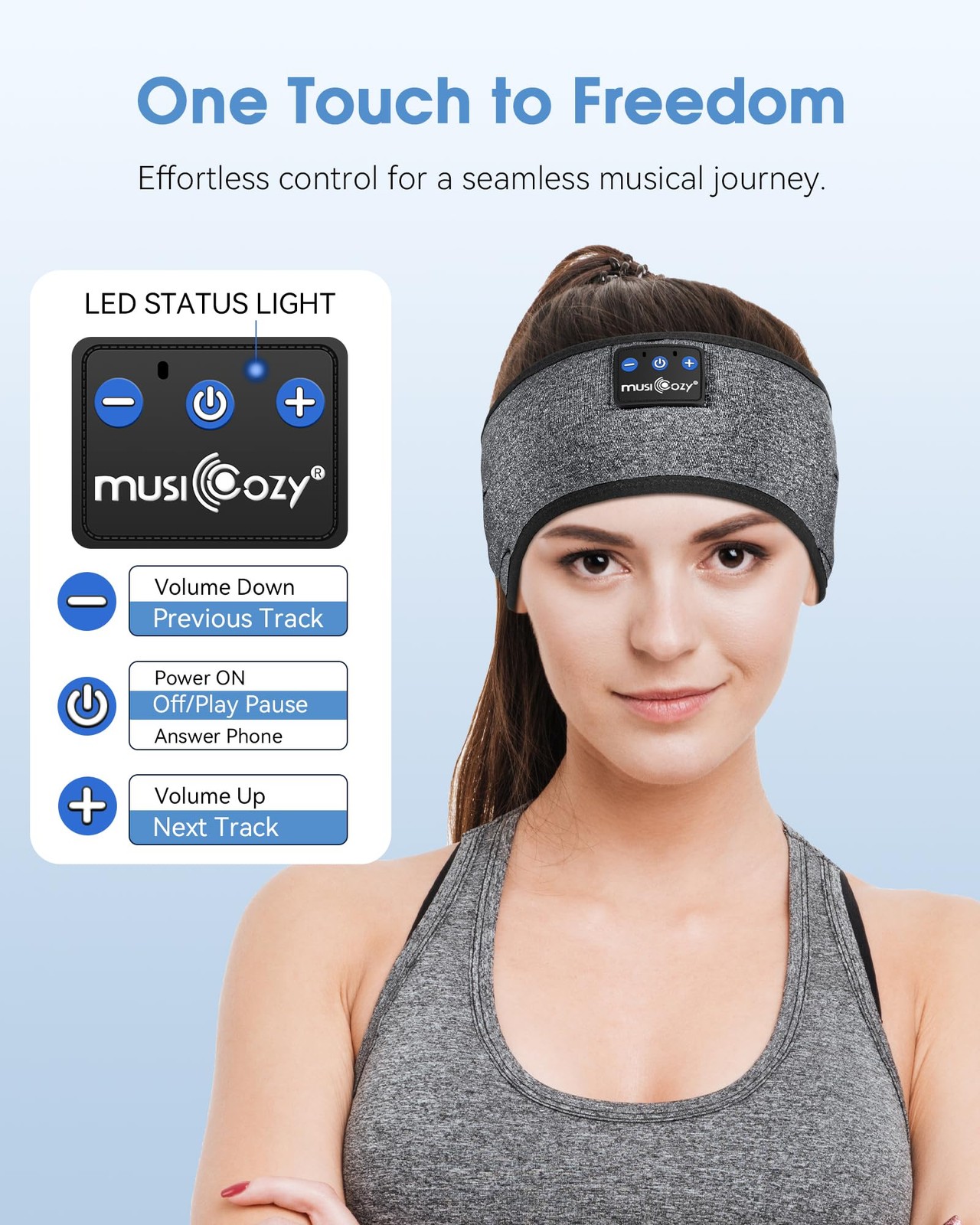 MUSICOZY Bluetooth 5.4 Sleep Headphones Sports Headband One Size, Star Grey