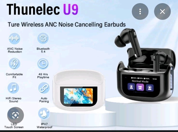 Thunelec U9 True Wireless Earbuds Bluetooth 5.4 ANC Touch Screen Black BNIB