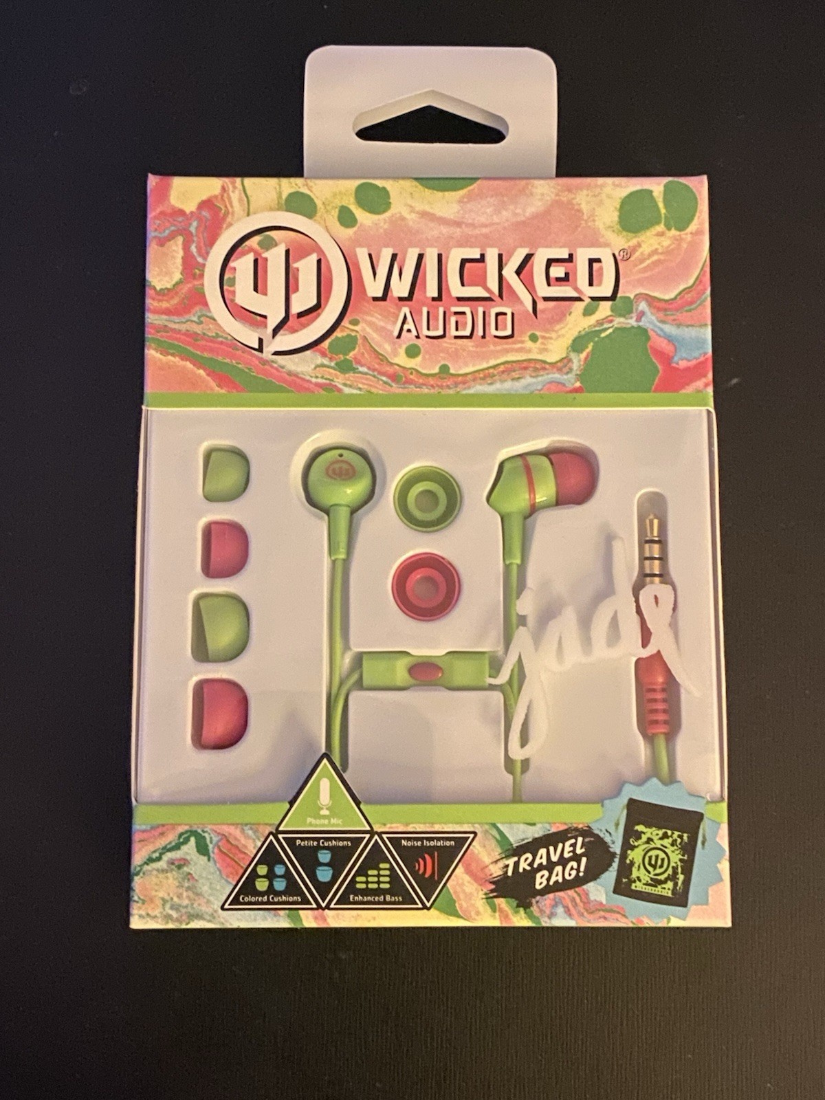 Wicked Audio Jade Earbuds – Kiwi/Bubblegum WI-3052 – Comes with Travel Bag – NEW