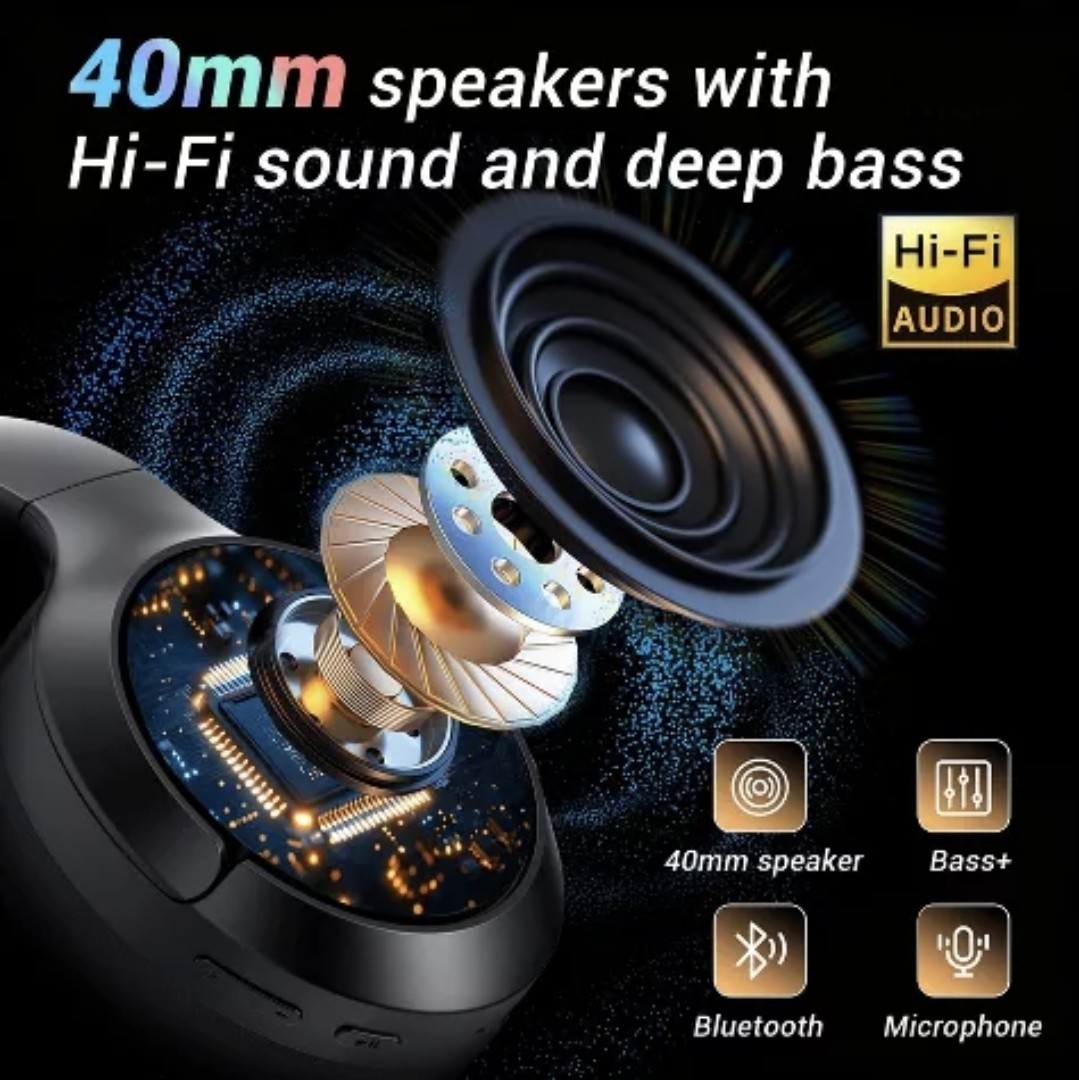 A18 Bluetooth Noise Cancelling Headphones 40mm Foldable Voice Assistant Black